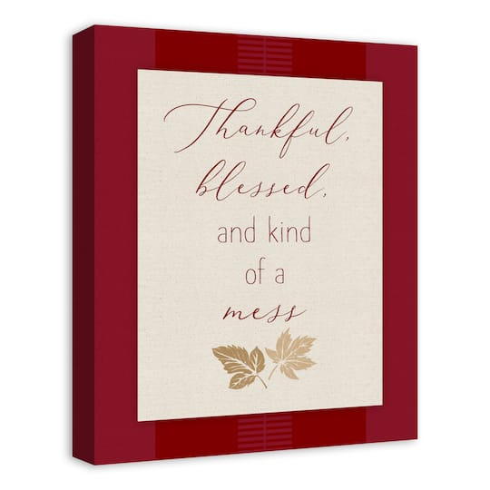 Thankful Blessed Mess Leaves Canvas Wall Art